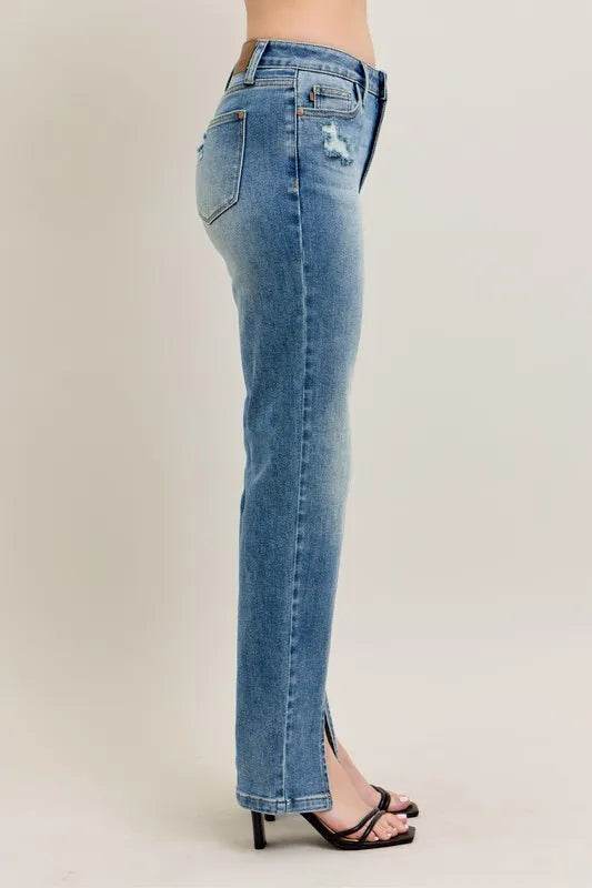 Judy Blue Full Size High Waist Vintage Wash Front Seam & Slit Straight Plus Size Trendsi f8fe7bc268a941b8a5b27d184d9dbad7-Max-Origin
