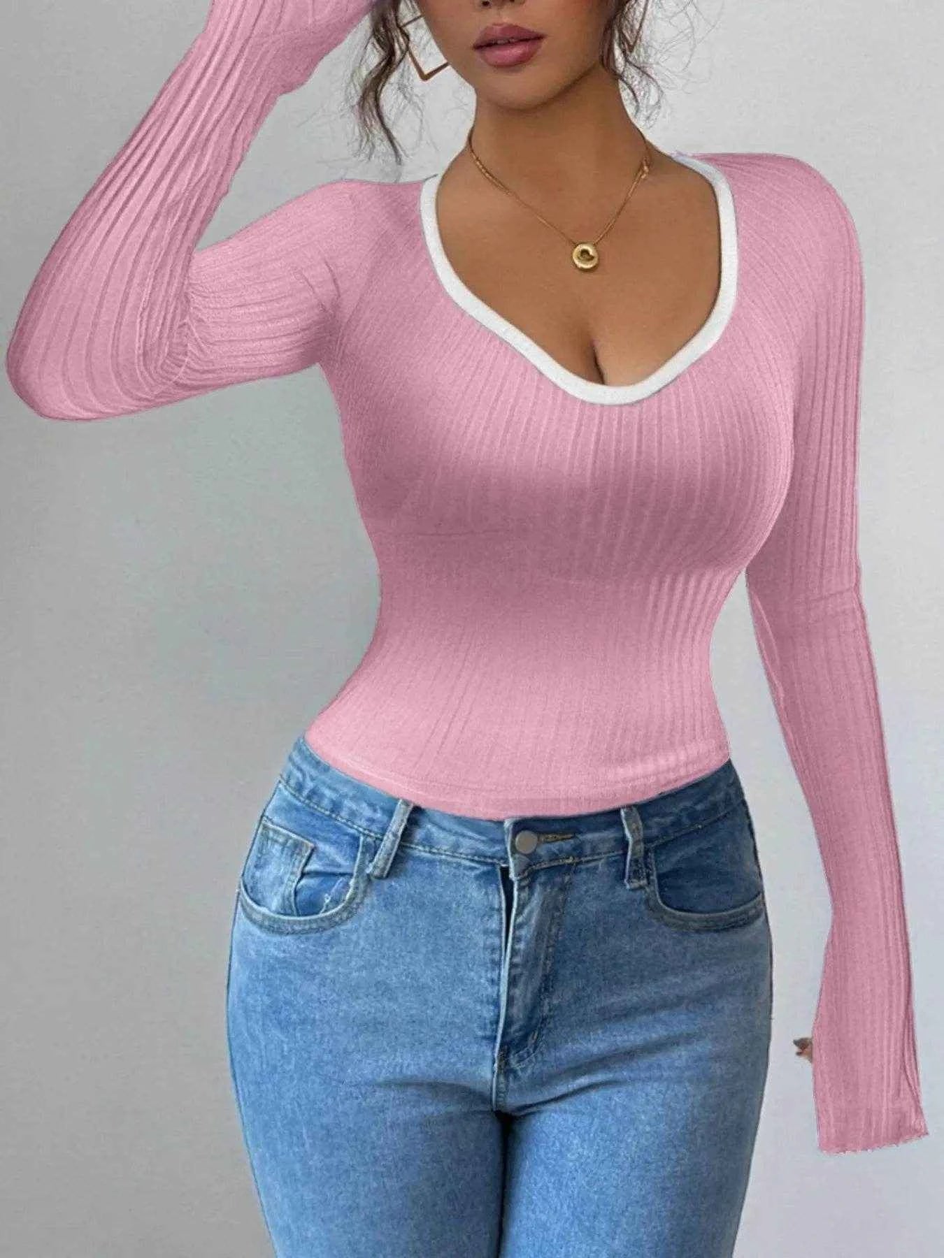 Contrast Trim Long Sleeve T-Shirt Trendsi f9071064-ddb1-4b99-b287-6b932c8b579d-Max-Origin