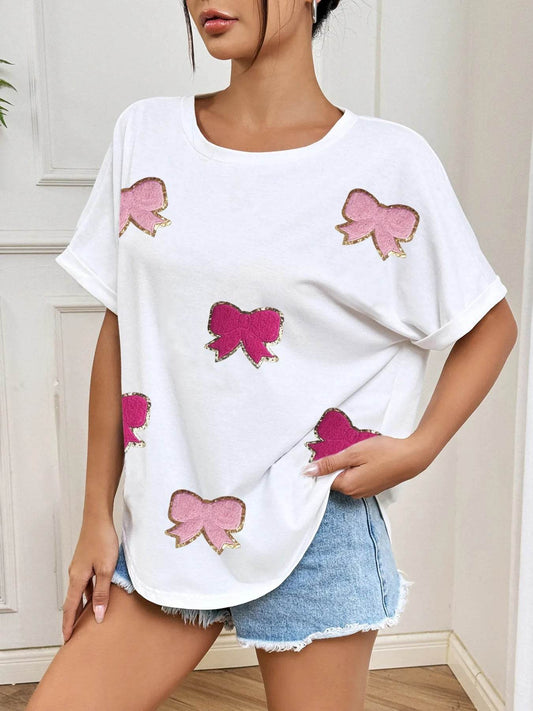Bow Round Neck Casual T-Shirt White Trendsi f90d35c3ba644cac99a3bdf7144162d9-Max-Origin