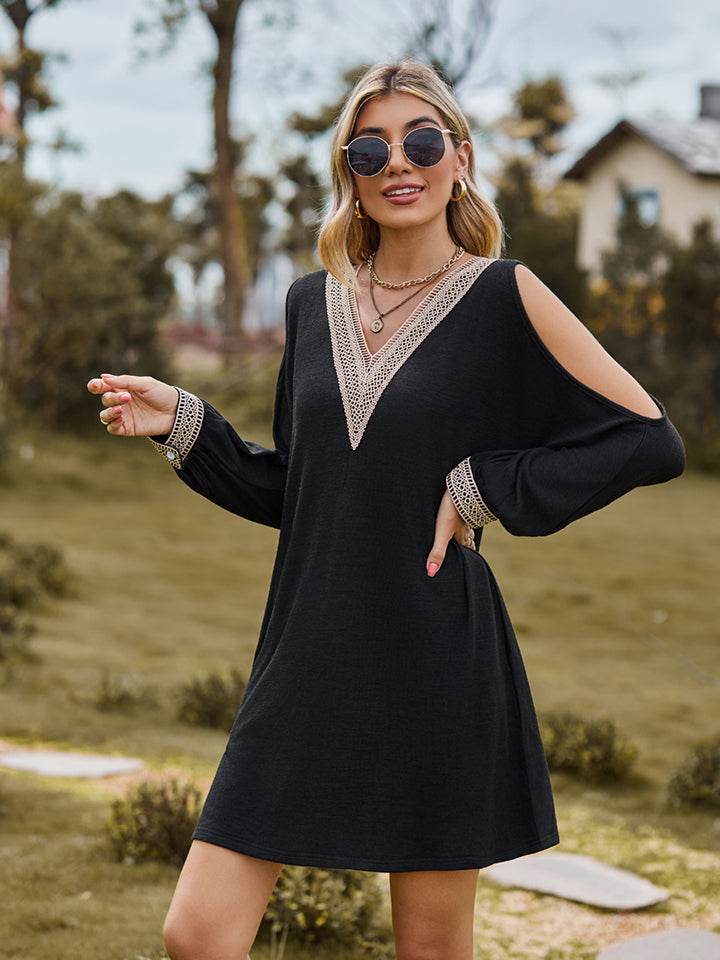 V-Neck Cutout Sleeve Mini Dress Trendsi f9648b4f8f9f4379b227f21f85f7cf7e-Max