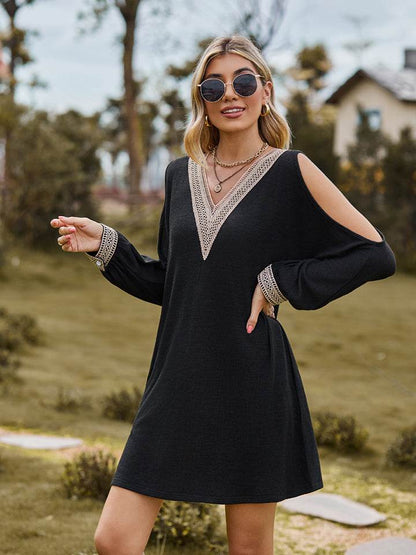 V-Neck Cutout Sleeve Mini Dress Trendsi f9648b4f8f9f4379b227f21f85f7cf7e-Max