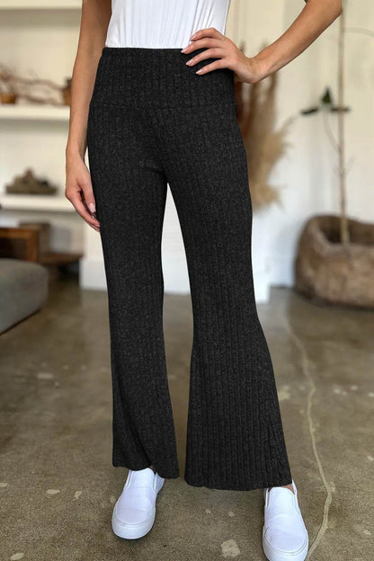 FAM-FAM Ribbed High Waist Flare Pants Black Trendsi f9798582-728b-4a12-a536-a61b5a865921-Max