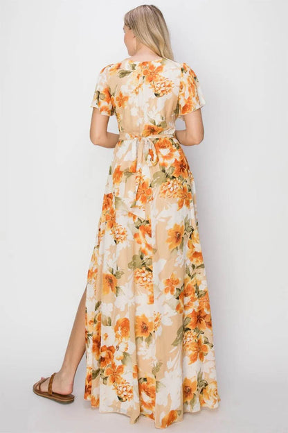 HYFVE Floral Tie Back Short Sleeve Slit Maxi Dress Trendsi f99dcbaa-22f0-4be7-a0b2-6036300b589d-Max