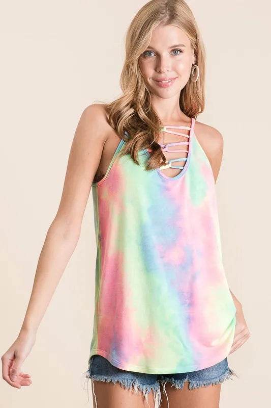 BiBi Tie Dye Terry Caged Neck Knit Camisole PASTEL TIE DYE Trendsi f9a614b2dadc4c549136bf214f1eb623-Max-Origin