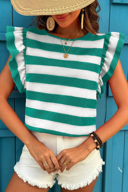 Ruffle Sleeve Striped T-Shirt Green Trendsi f9f26c91-c87b-460a-996f-68cbfe495425-Max-Origin