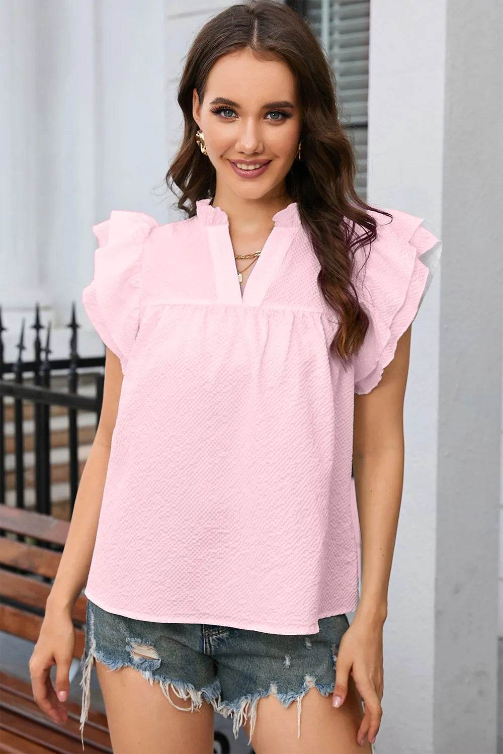 Notched Neck Butterfly Sleeve Blouse Trendsi f9fbe4ec-a033-46be-ad84-87f2d6faed08-Max