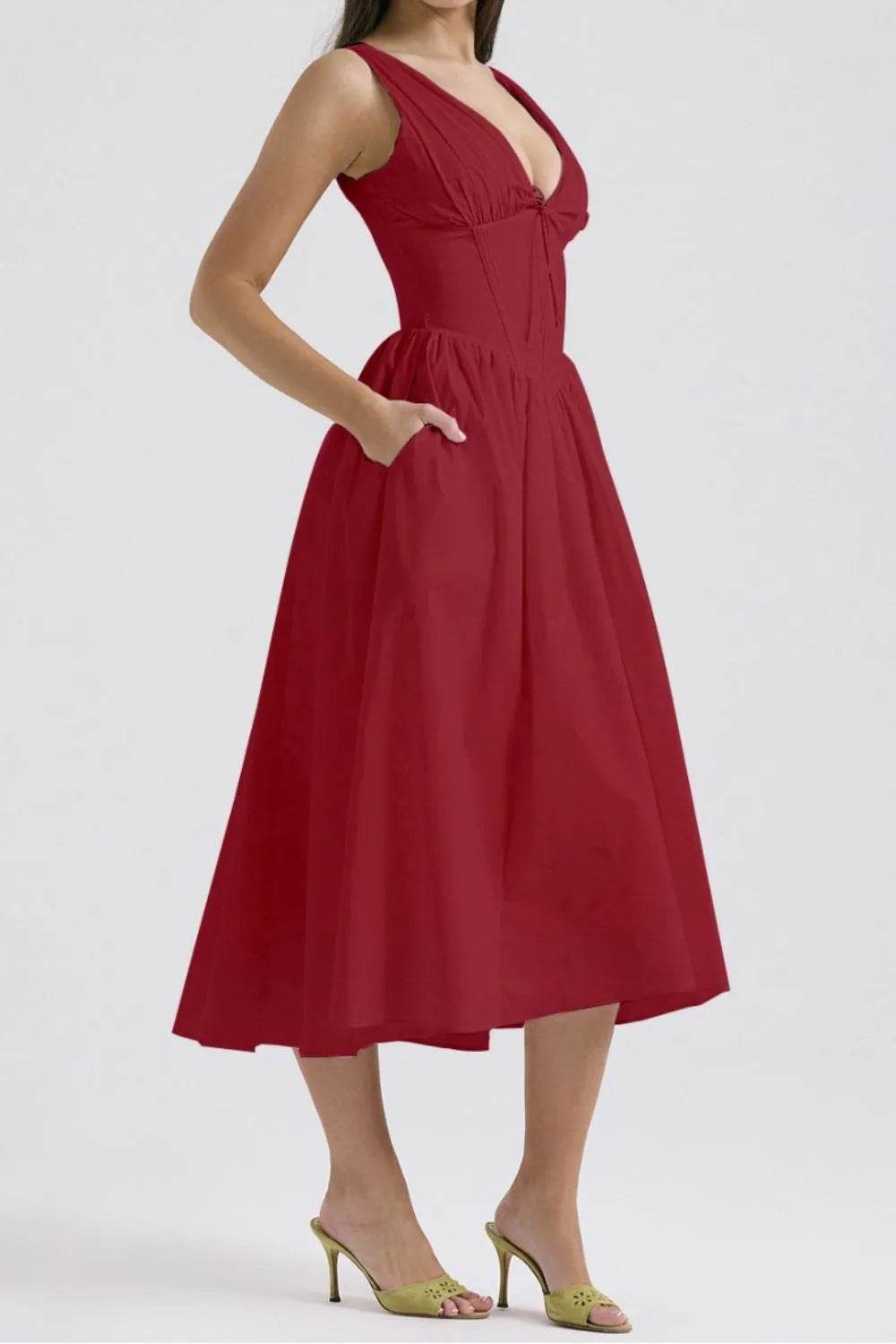 Ruched V-Neck Sleeveless Dress with Pockets Trendsi fa03b91e-307c-4f8a-b3d6-f6a41175fb18-Max-Origin