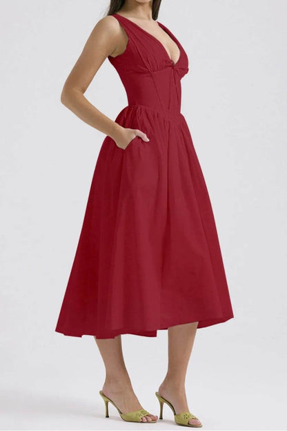 Ruched V-Neck Sleeveless Dress with Pockets Trendsi fa03b91e-307c-4f8a-b3d6-f6a41175fb18-Max-Origin