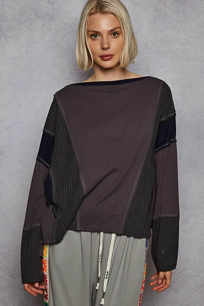 POL Contrast Round Neck Long Sleeve T-Shirt Trendsi fa0aa888-3dd7-421c-952d-7fc4b7342688-Max-Origin