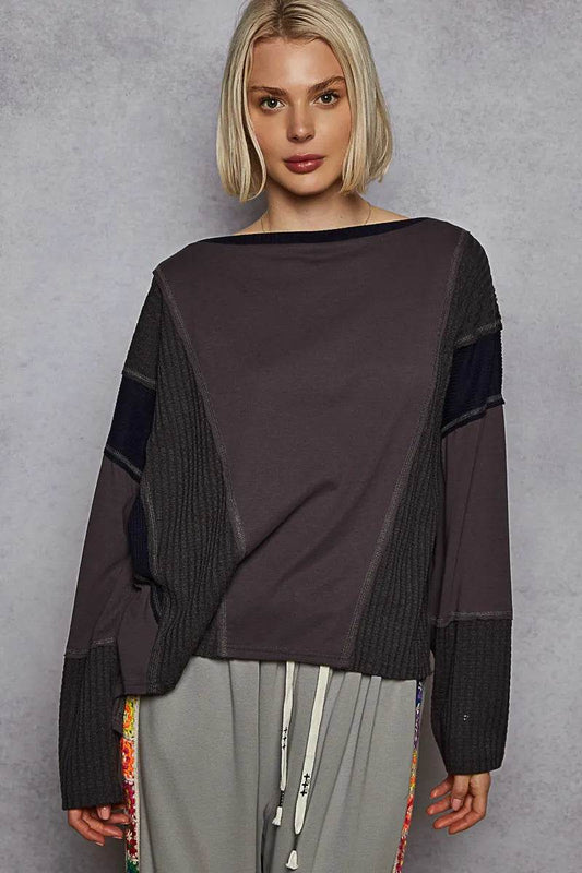 POL Contrast Round Neck Long Sleeve T-Shirt Trendsi fa0aa888-3dd7-421c-952d-7fc4b7342688-Max-Origin