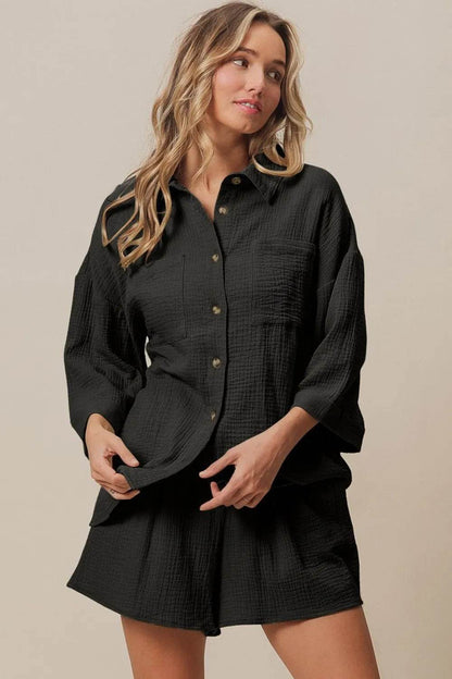 BiBi Crinkle Gauze Shirt and Short Set BLACK Trendsi fa1e87ee-7bd4-4fd6-9605-33b0a1e69a4a-Max-Origin