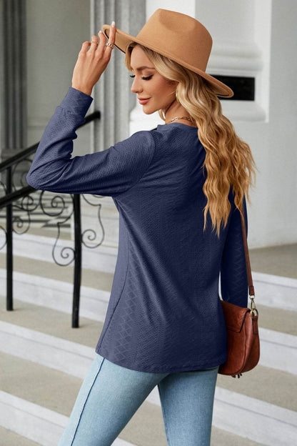 Notched Neck Long Sleeve Buttoned Blouse Trendsi fa2faca1eaad4d37a2f1af183673020f-Max