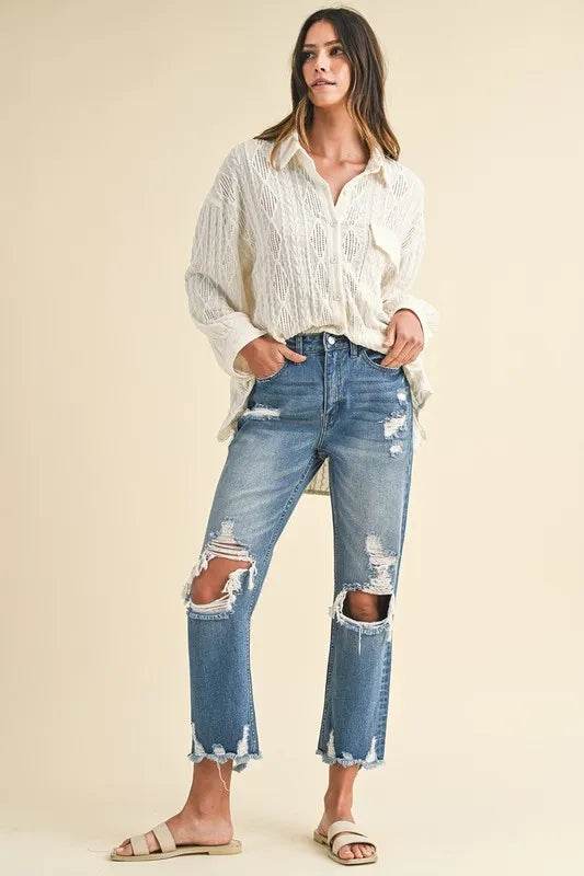 Annie Wear Distressed Raw Hem Cropped Jeans Trendsi fa58e906-5625-46da-96e7-4882d987b5aa-Max
