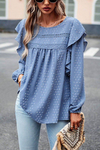 Devine Ruffle Trim Balloon Sleeve Blouse Trendsi fa8840ad7c1446b189a2462e397e2443-Max