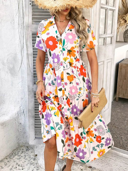 Devine Printed Johnny Collar Button Down Short Sleeve Midi Shirt Dress Trendsi faa3d781-4f0b-4d9e-81d1-67a249d1759a-Max