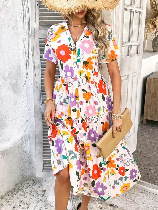 Devine Printed Johnny Collar Button Down Short Sleeve Midi Shirt Dress Trendsi faa3d781-4f0b-4d9e-81d1-67a249d1759a-Max