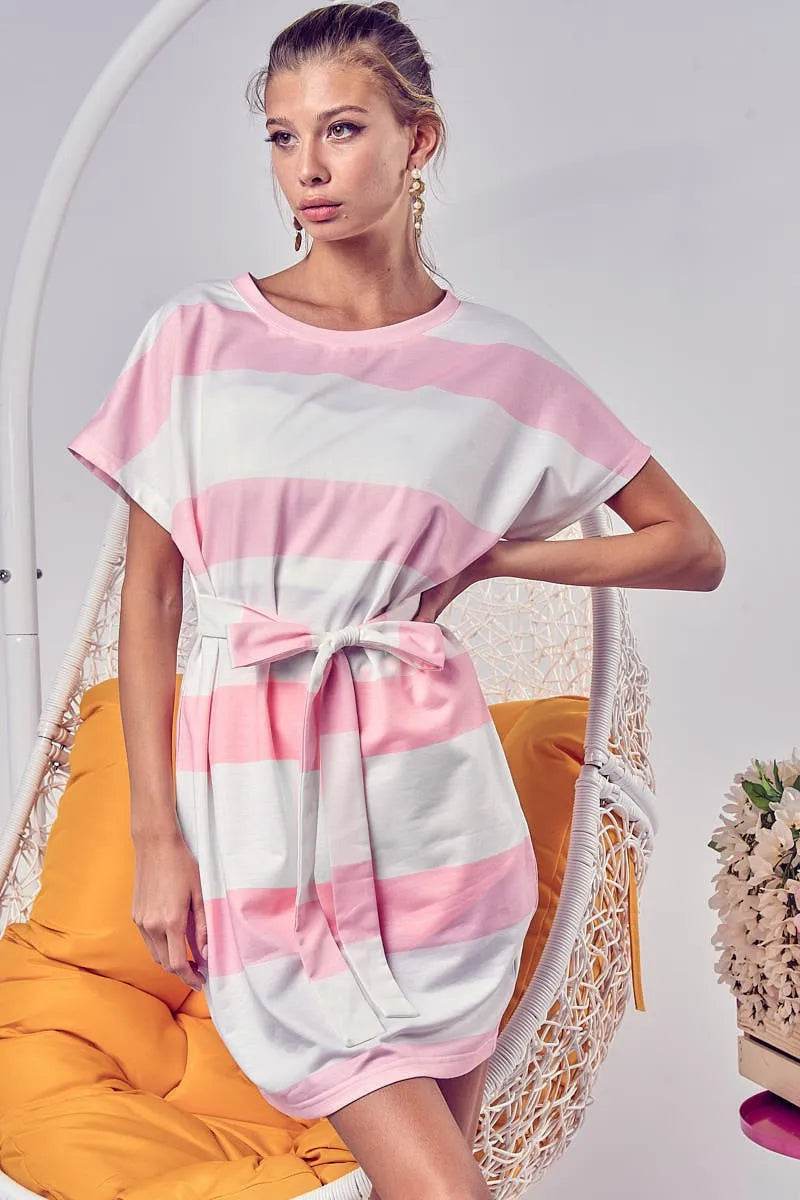 BiBi Tie Front Striped Short Sleeve Dress Trendsi fada58df70f5461689bd10562b2bb84b-Max-Origin