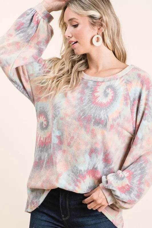 BiBi Brushed Tie Dye Print Top with Puff Sleeves Trendsi fb01b772a1a64fa49a38b944cc660389-Max-Origin