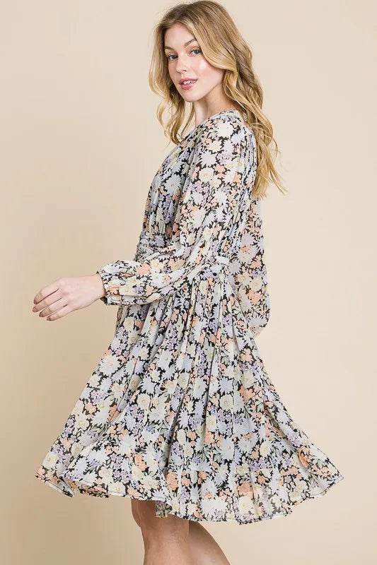 Lime 'N' Chili Chiffon Floral Print Belted Dress with Back Zipper Trendsi fb0354afbb48414f8e7faff7aee50b9b-Max-Origin