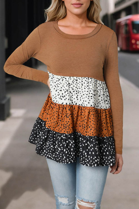 Round Neck Long Sleeve Color Block Blouse Trendsi fb310a2f7d7b4f52a951d158e892c313-Max
