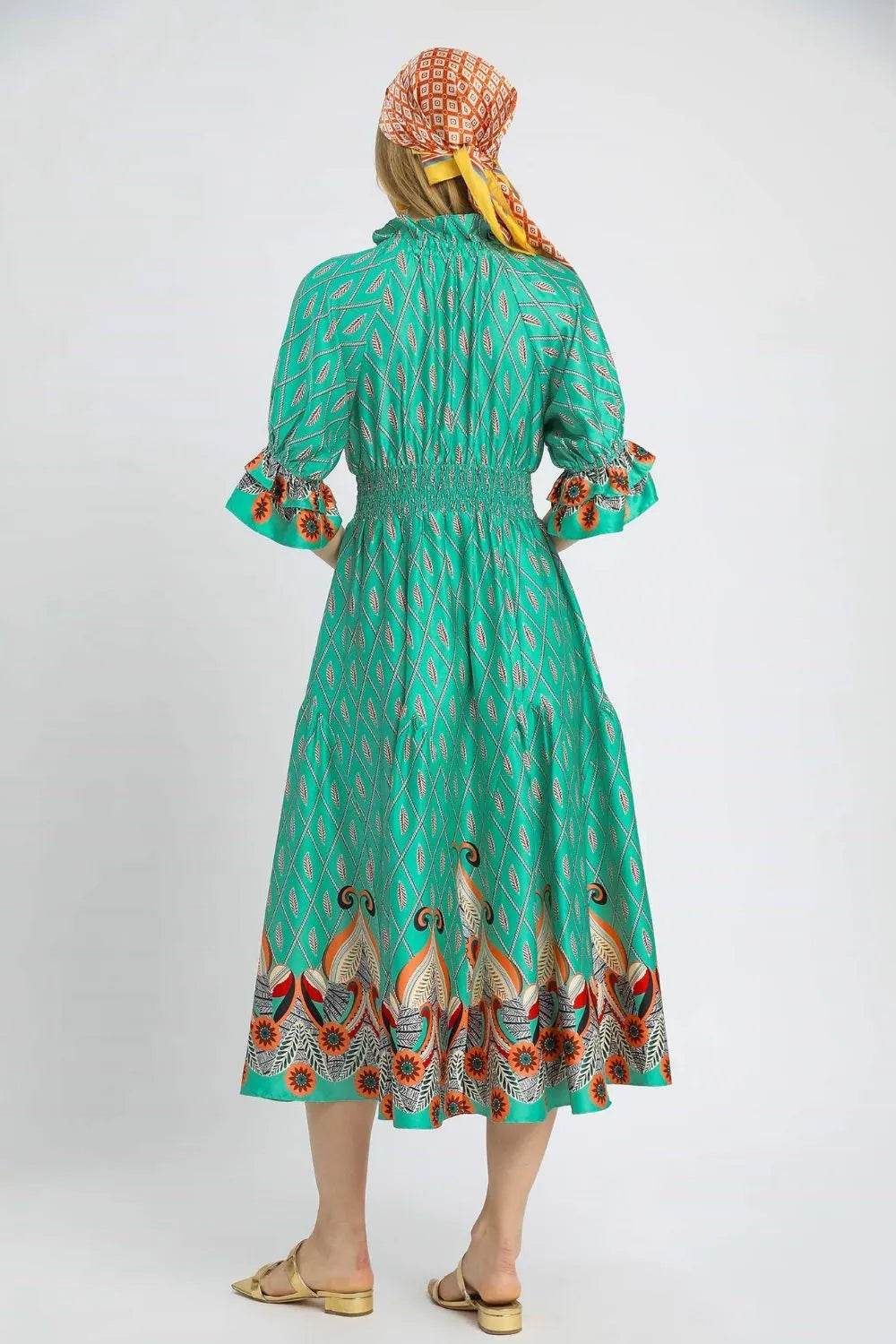 Umgee Printed Smocked Waist Flounce Sleeve Midi Dress Trendsi fb39b1fd-e801-46de-b433-d90b72261e23-Max-Origin