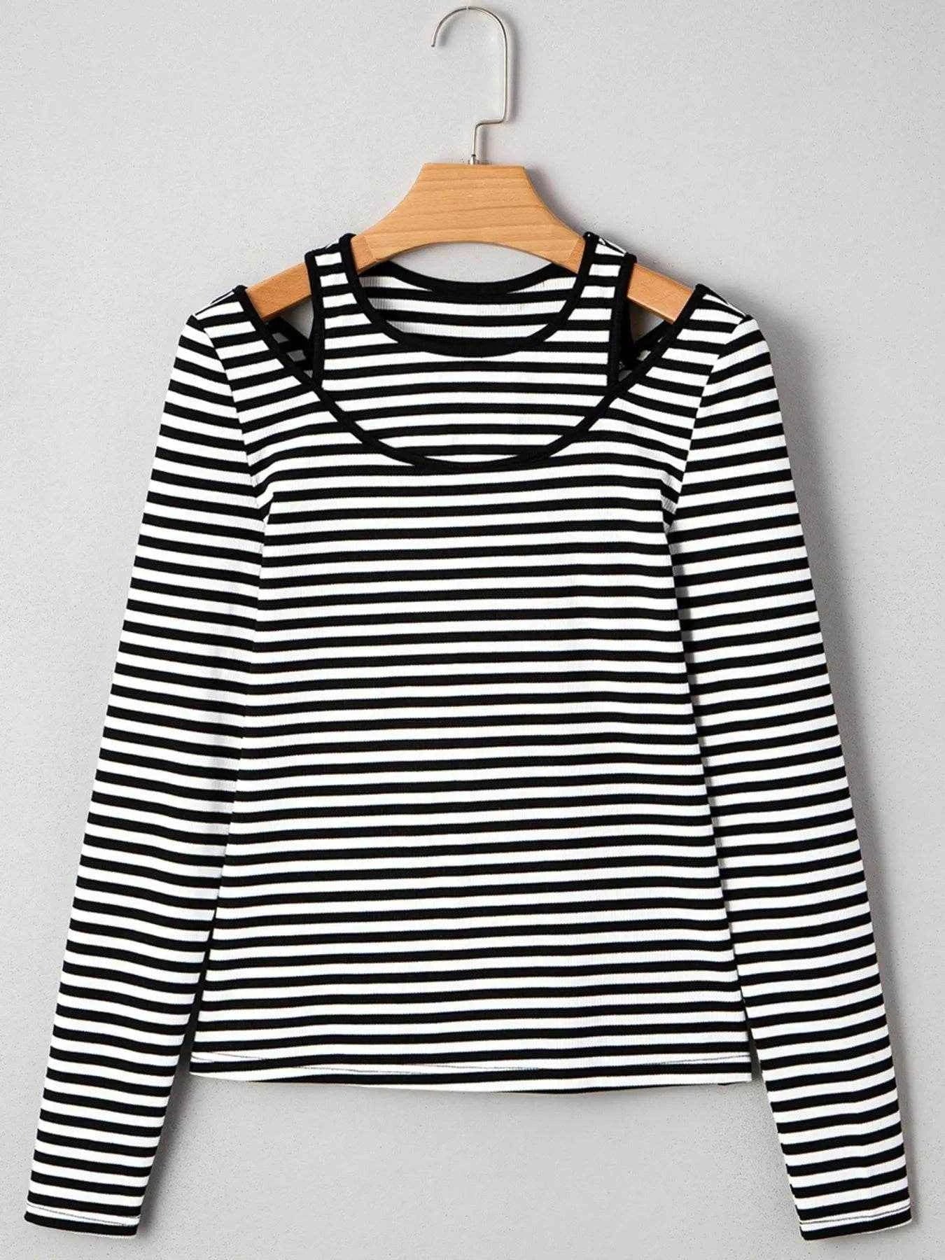 Stripe Double-layer Cold Shoulder Long Sleeve Top Trendsi fb45c7768c4e4608b464e502d1f0a3d2-Max-Origin