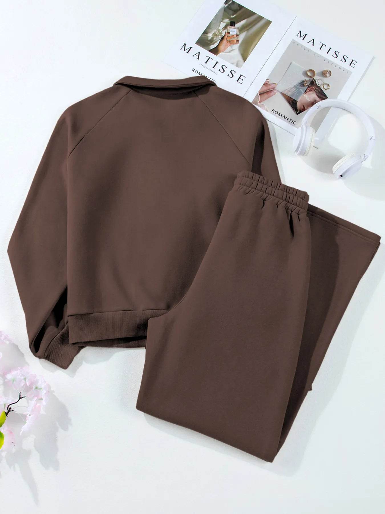 Collared Sweatshirt and High Waist Pants Active Set Trendsi fb4be805148e4320aacf9649ecc8303d-Max-Origin