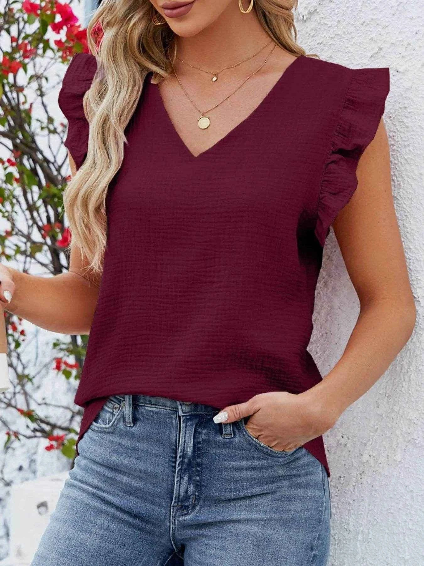 V-Neck Ruffled Sleeve Top Trendsi fb5a3d13-47a0-4c24-9671-751d2972e5eb-Max-Origin