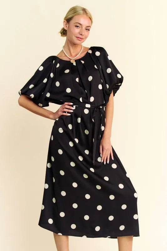 Davi & Dani Polka Dot Puff Sleeves Waist Tie Midi Dress Black Trendsi fb6beb9e47724626a93895875c1703ef-Max-Origin
