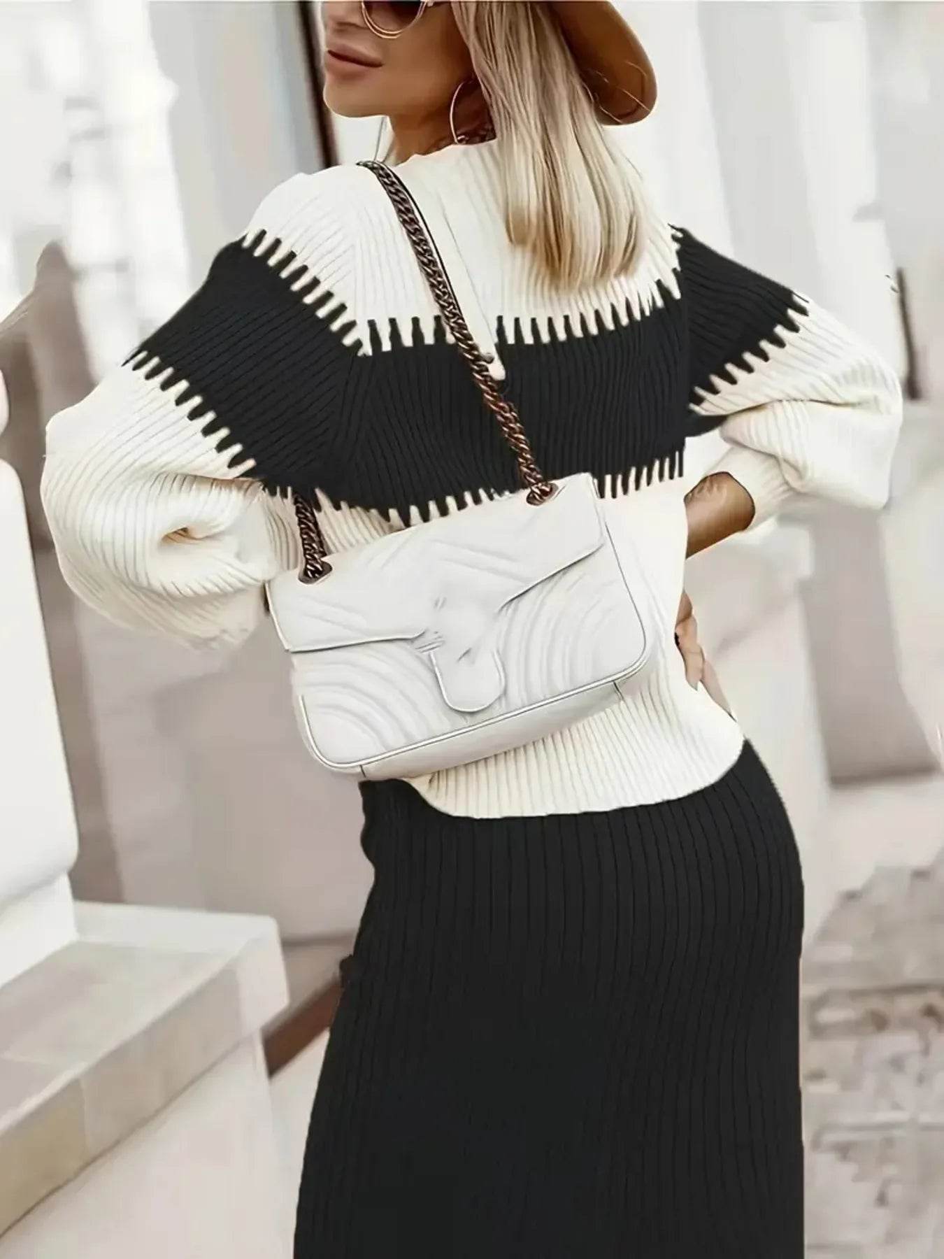 Two-Tone Ribbed Knit Top and Skirt Sweater Set Trendsi fb705105e067479dbecc43f7acf2d00b-Max-Origin