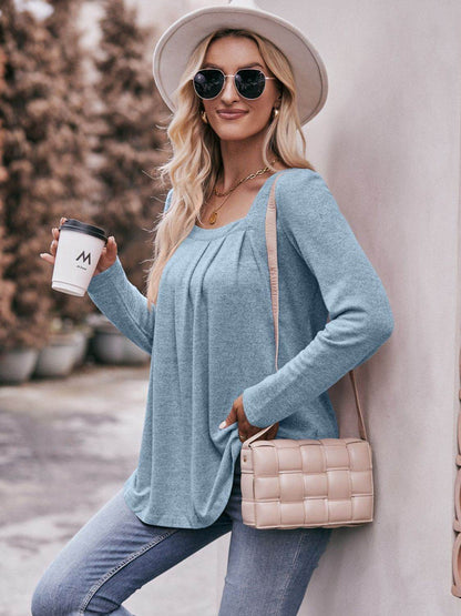Mandy Pleated Detail Curved Hem Long Sleeve Top Trendsi fb79382f61a8485c8816ece7413c3dbb-Max