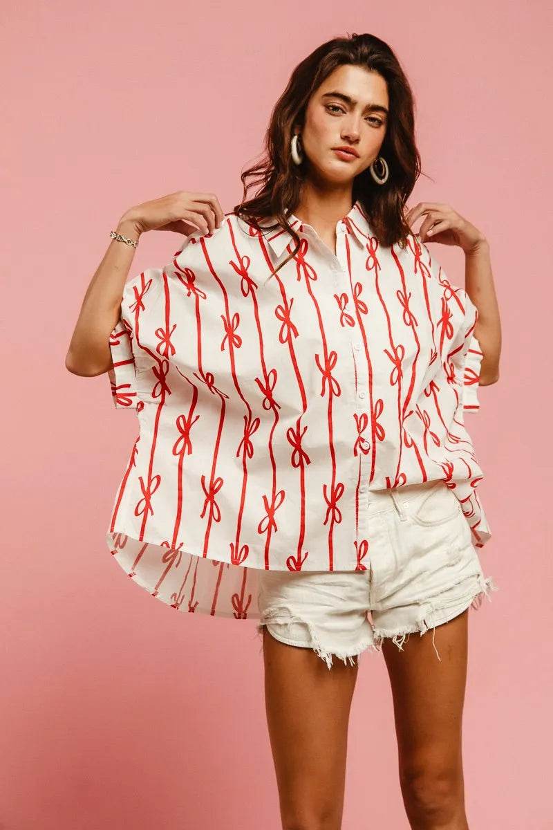 BiBi Bow Ribbon Woven Printed Button Down Shirt OFF WHITE RED Trendsi fba2b9e4beb04ec8bc4335fcdb4c5b21-Max-Origin