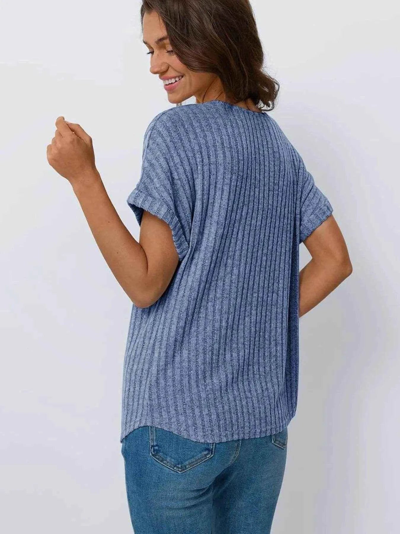 Casual Ribbed Knit Short Sleeve T-Shirt Trendsi fbc3ec501437488ab81ea2733c9af9db-Max-Origin