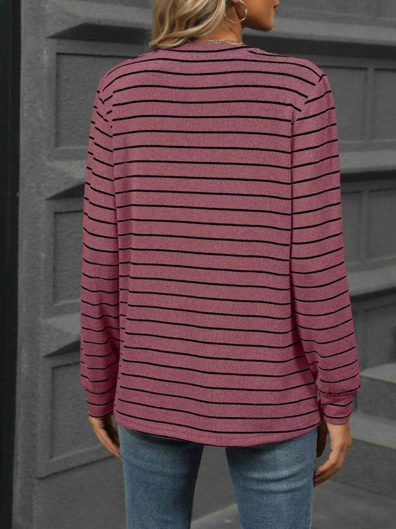 Striped Henley T-Shirt with Button Detail Trendsi fbc67d31-c4cb-4dcf-956e-630bf3a399e4-Max-Origin