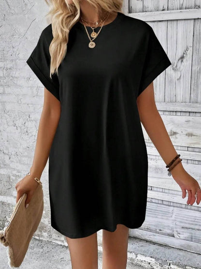 Pocketed Round Neck Short Sleeve Dress Trendsi fbc91cce-d709-4f05-98cf-c3a4a8809eb8-Max