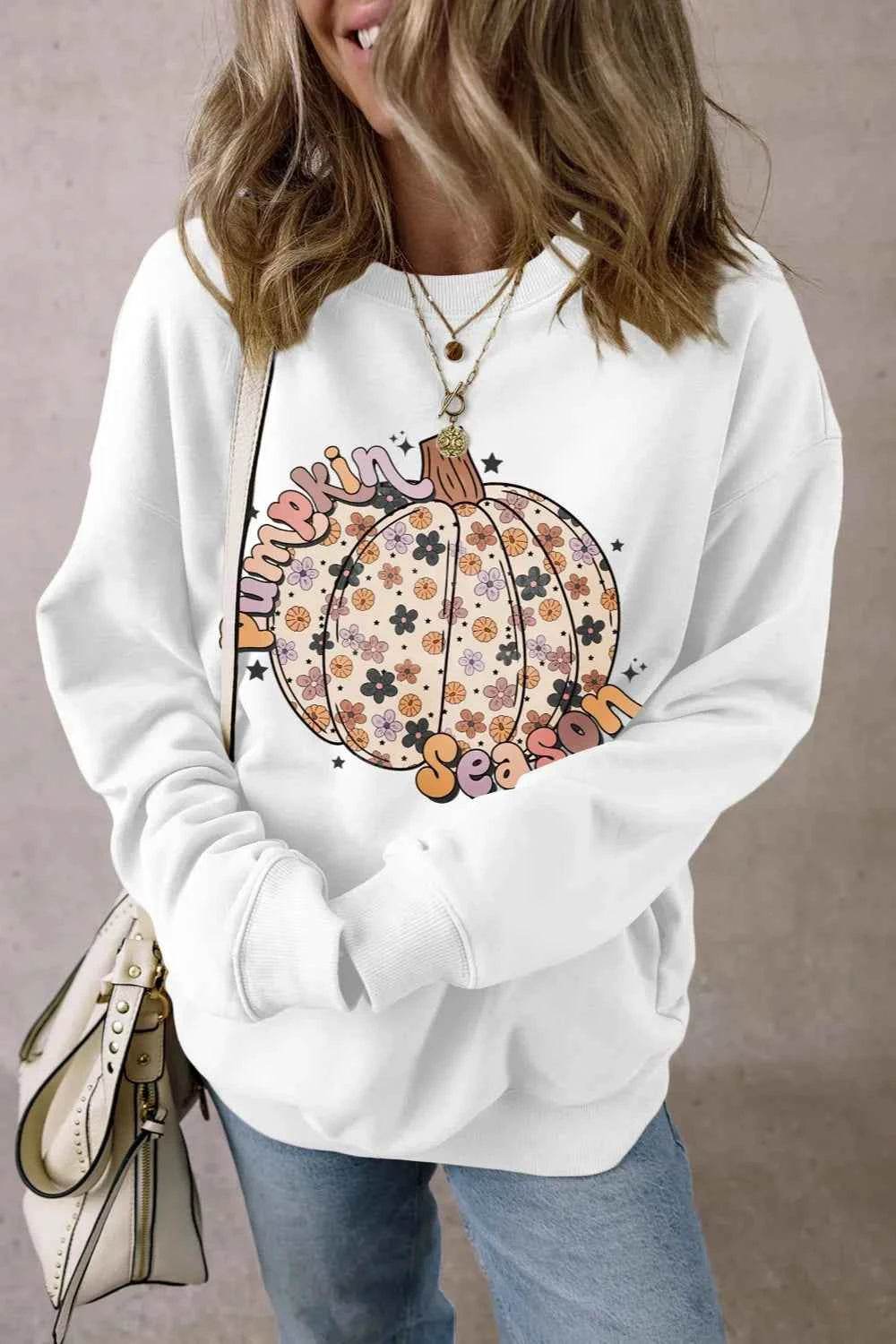 Pumpkin Graphic Long Sleeve Sweatshirt White Trendsi fc172d67-9913-474f-b5d2-1f2bb953e737-Max