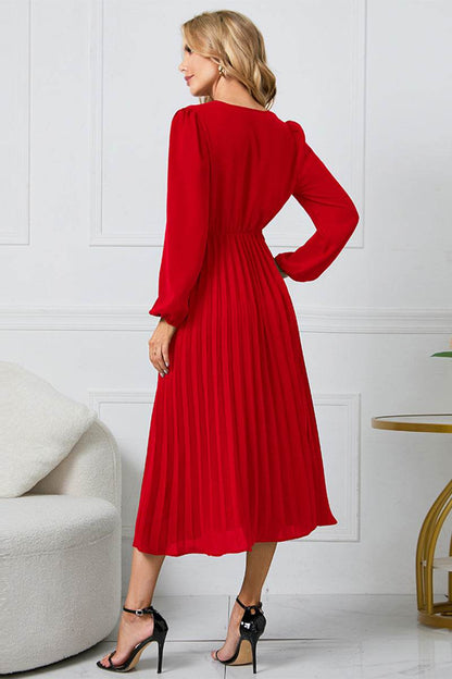 V-Neck Long Sleeve Tie Waist Midi Dress Trendsi fc36ebadbe17492b97292b1fb3276421-Max