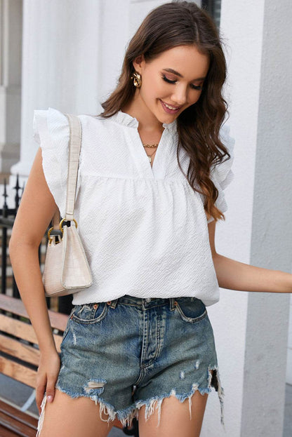 Notched Neck Butterfly Sleeve Blouse White Trendsi fc3e7be2add8486f944d01caaf338d04-Max