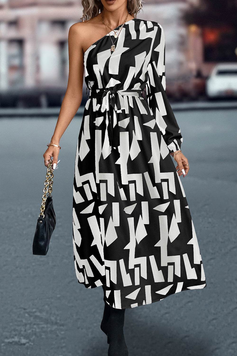 Printed One-Shoulder Tie Waist Dress Trendsi fc57238fc3024f6a8d9f2389eaff1e43-Max