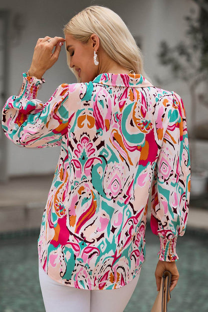 Printed Puff Sleeve Collared Blouse Trendsi fc5b788c841c4a9aa27cef04c87abb5b-Max