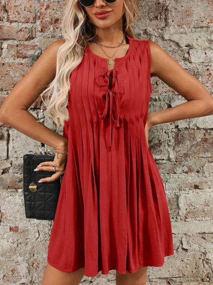 Tied Front Pleated Sleeveless Mini Dress Scarlet Trendsi fc5b8bb0-41ee-4aba-ad36-d2204271d02a-Max