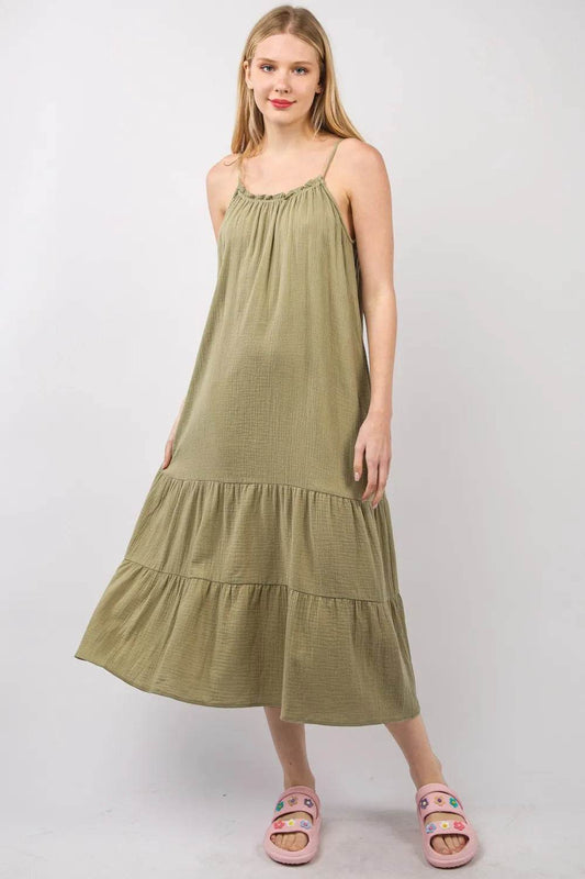 VERY J Ruffled A-Line Midi Cami Dress Earth Trendsi fc706fdb-e161-4729-a60a-412548de787e-Max