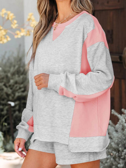 Color Block Long Sleeve Sweatshirt and Shorts Set Trendsi fc77f7e4-1827-4603-b135-03daf1610897-Max-Origin