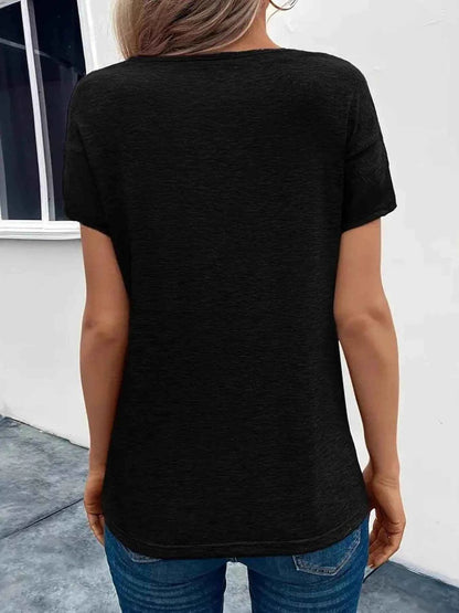 Short Sleeve V-Neck Ruched T-Shirt Trendsi fc82def2bf674a1aa7d640791bd8e166-Max-Origin