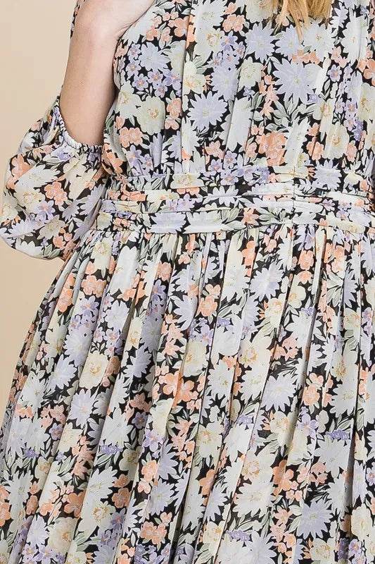 Lime 'N' Chili Chiffon Floral Print Belted Dress with Back Zipper Trendsi fc869d60868747cb98544b904714823e-Max-Origin