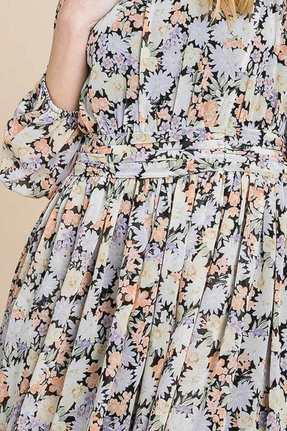 Lime 'N' Chili Chiffon Floral Print Belted Dress with Back Zipper Trendsi fc869d60868747cb98544b904714823e-Max-Origin