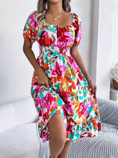 Ruffled Hem Smocked Floral Short Sleeve Midi Dress Trendsi fc8cf422-f5a0-4cd8-8e27-4249ebaf7bc2-Max-Origin