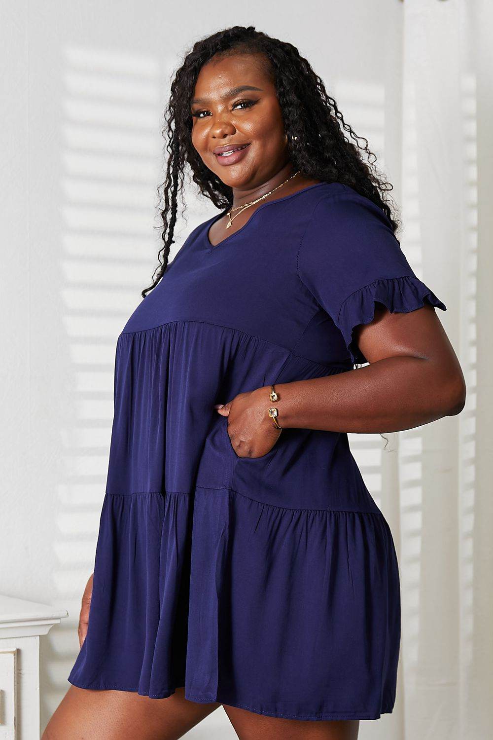 Mandy V-Neck Flounce Sleeve Tiered Dress Trendsi fc95aaef2783447099f42275b4c1b8de-Max