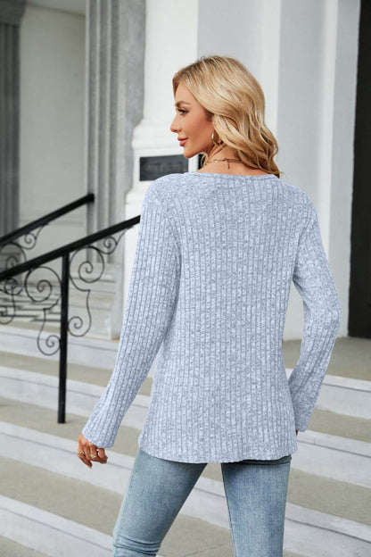 Buttoned Long Sleeve Slit Top Trendsi fcb5c3ad309e4ee8a6451c5cf67045ea-Max