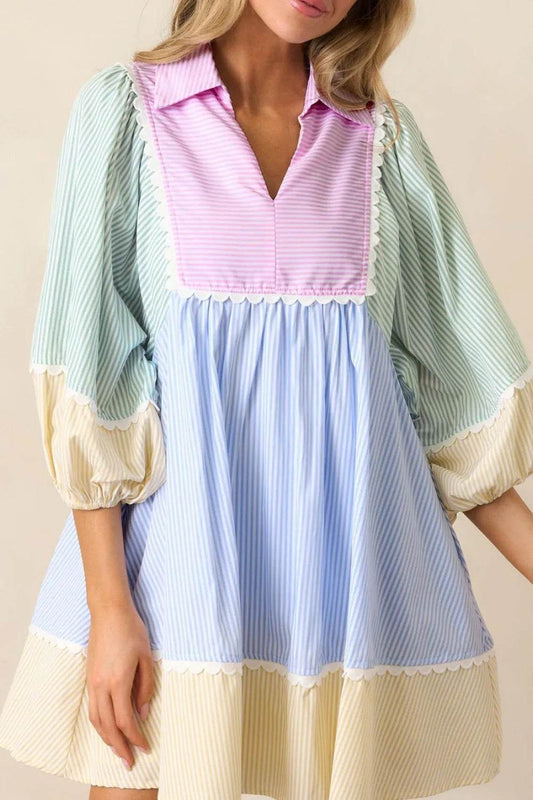 Striped Patchwork Ric Rac Puff Sleeve Collared Mini Dress Trendsi fcc671d2-afb3-4807-9113-708504b6bec0-Max-Origin